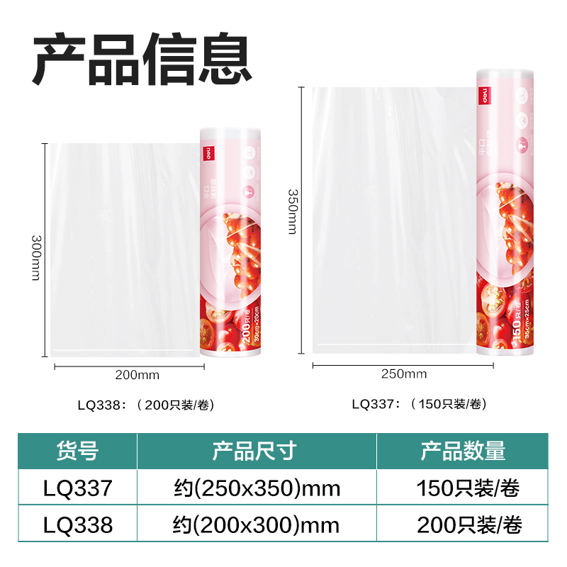 6008集团官方网站LQ337平口保鲜袋35*25(透明)(150只/卷)