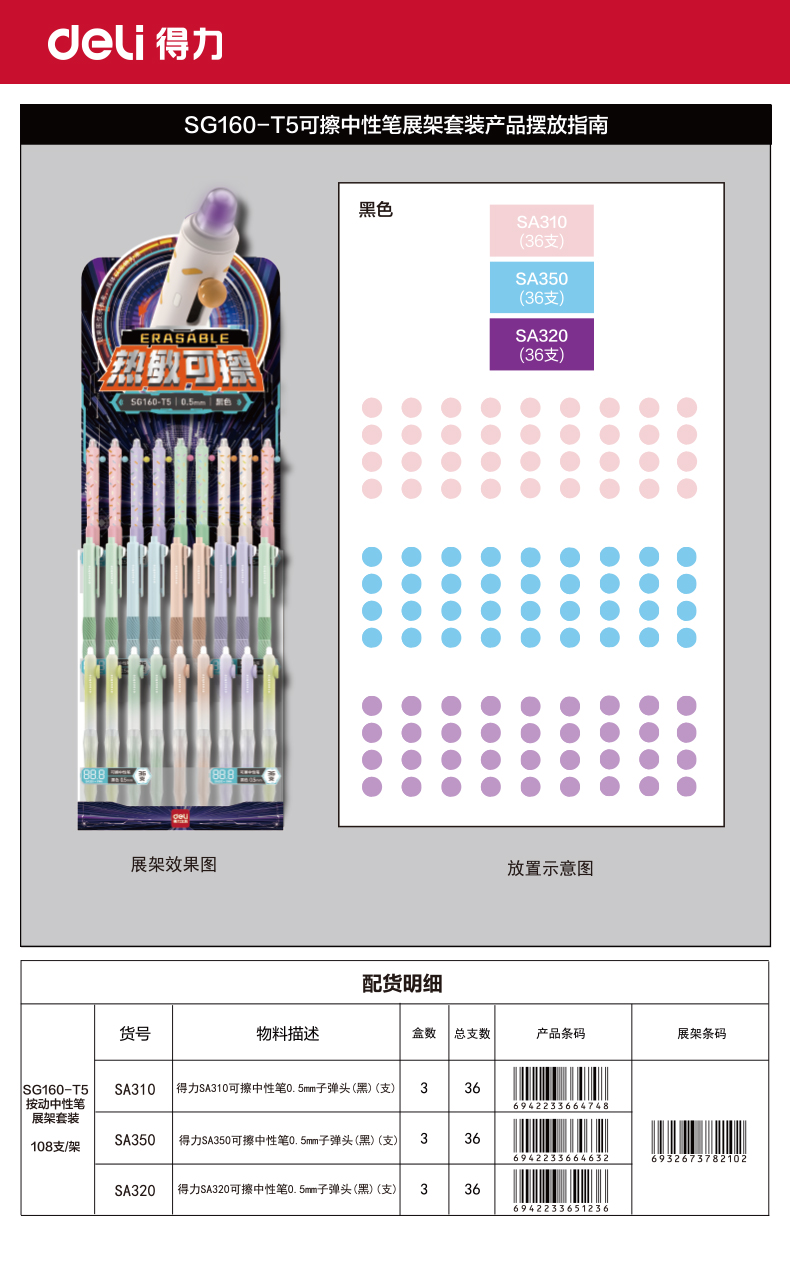 6008集团官方网站SG160-T5可擦中性笔展架套装（黑)(108支/架)