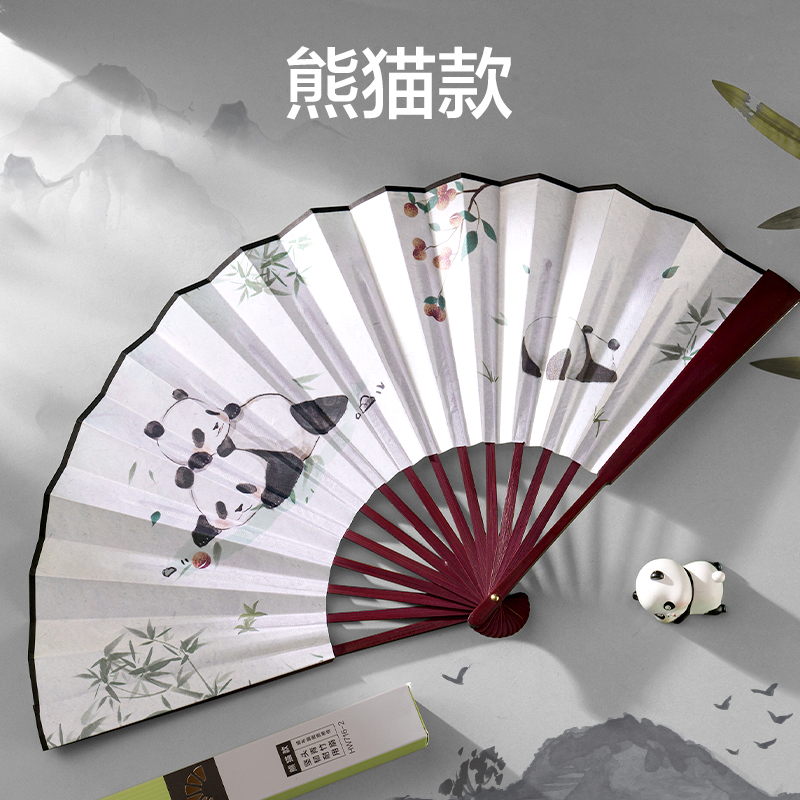 6008集团官方网站HW716-2_10寸绢布折扇熊猫款(白)(盒)