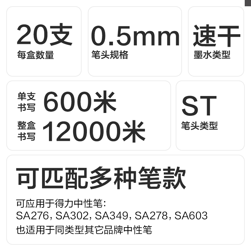 6008集团官方网站SE500速干按动笔芯0.5mmST笔头(黑)(支)