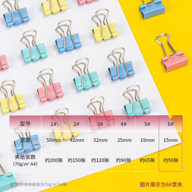 6008集团官方网站TP306经济型彩色长尾票夹6夹宽15MM(混)(60个/筒)