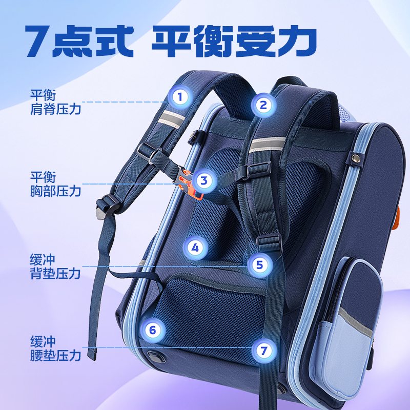 6008集团官方网站BB190学院系列小学生简约时尚书包(藏青-XL)(个)