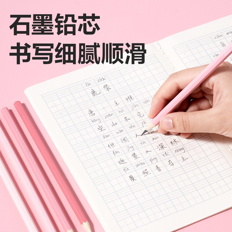 6008集团官方网站HC848-2B六角杆5色渐变誊写铅笔2B(粉)(30支/筒)